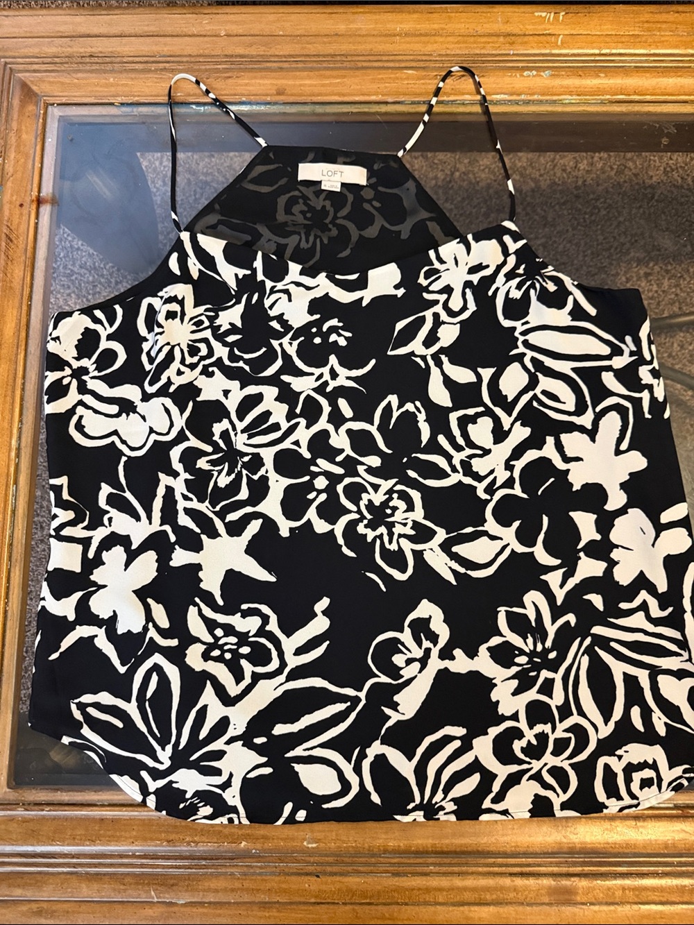 LOFT Black & White Floral Halter Cami Top